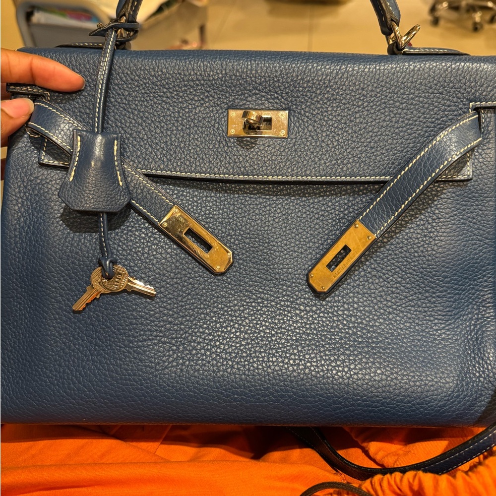 Blue Leather Handbag